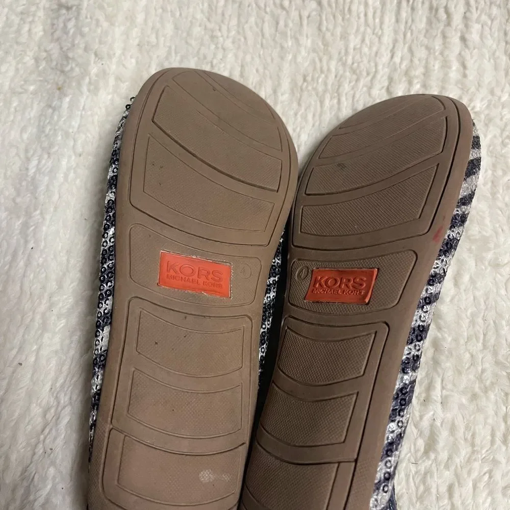 Michael Kors Kids' Striped Navy and Silver Slippers SZ4